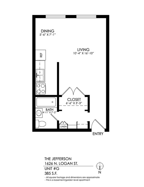Floor plan for studio, 1 bath, 400 sqft